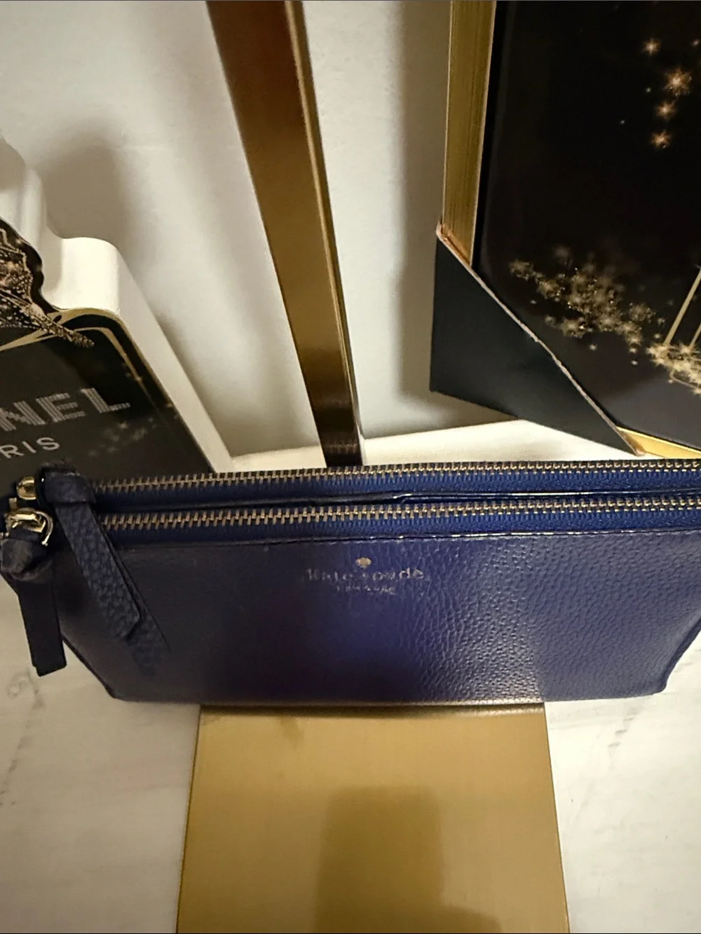 Kate Spade Royal Blue Pebbled Leather Double Zip Wallet